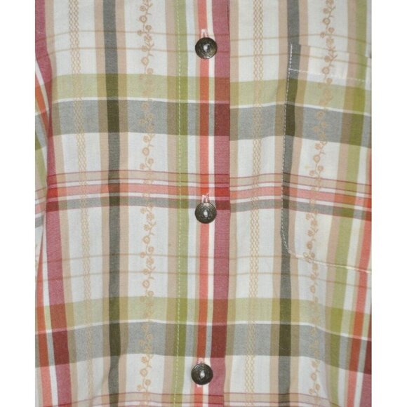 Alfred Dunner Women's 20W Fall Tan Plaid Floral Embroidered Button Front Shirt - Picture 3 of 9